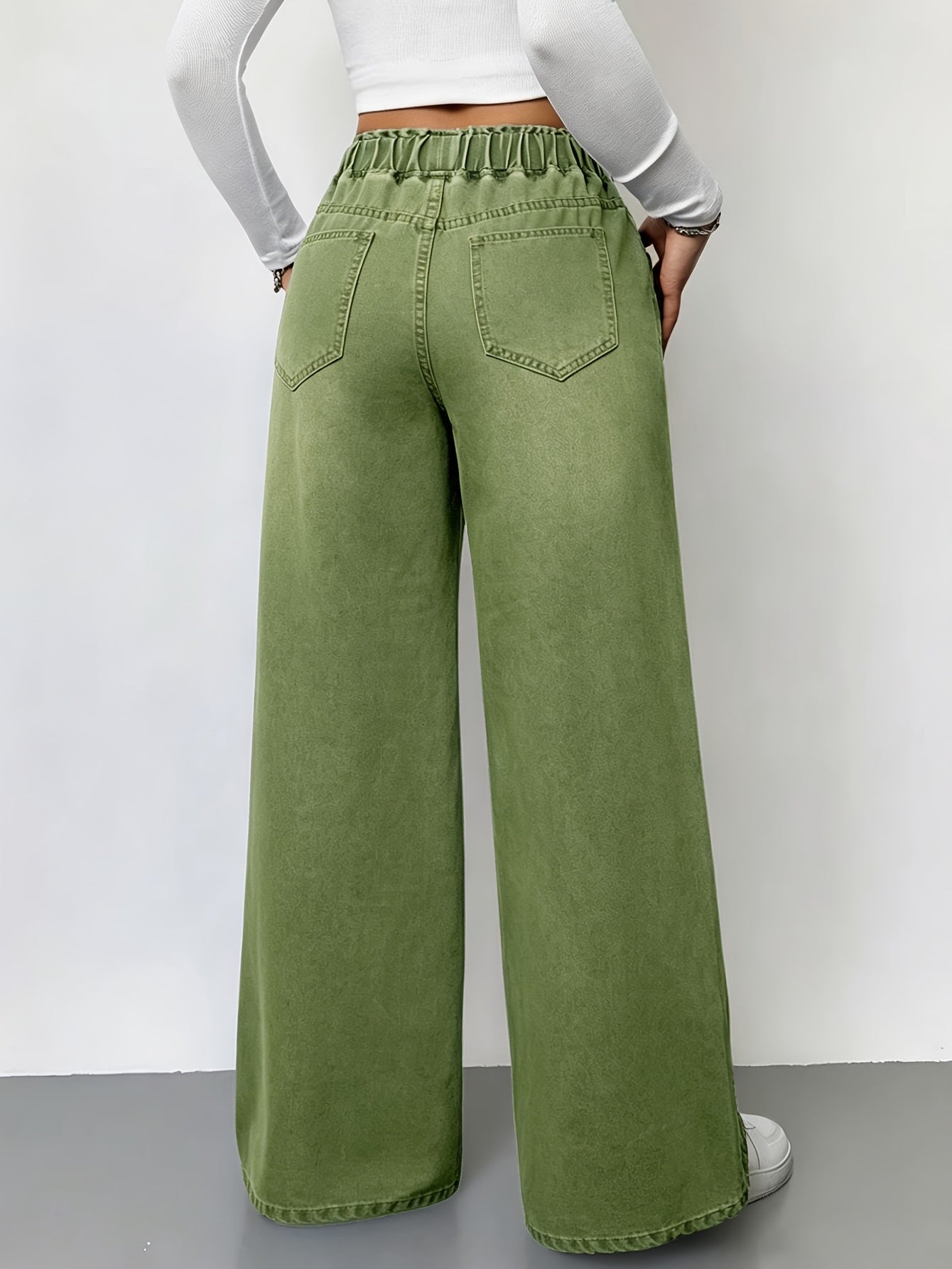 Women's High-Waist Wide Leg Jeans - Sea Blue detail view