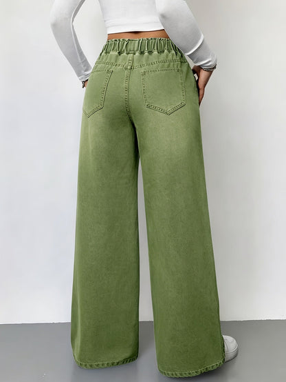 Women's High-Waist Wide Leg Jeans - Sea Blue detail view