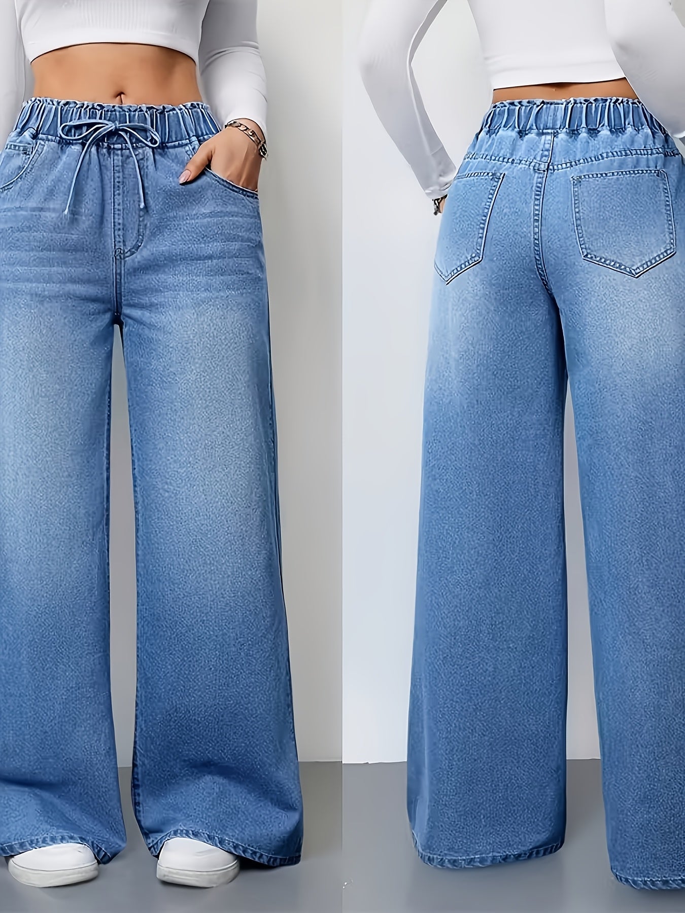 Women's High-Waist Wide Leg Jeans - Sea Blue detail view