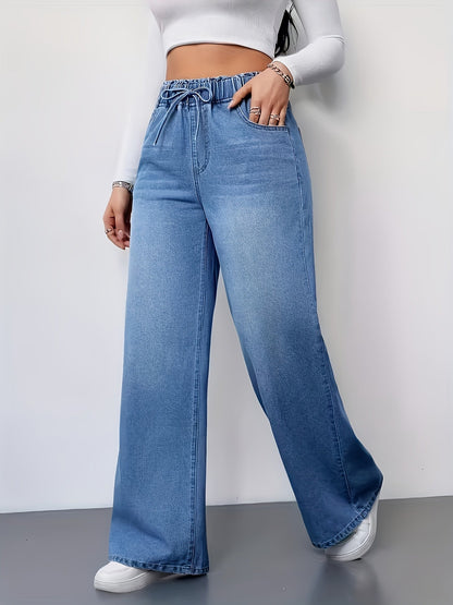 Women's High-Waist Wide Leg Jeans - Sea Blue detail view