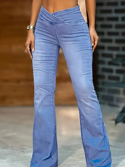 Women's High-Waist Wide Leg Jeans - Sky Blue Stretch detail view