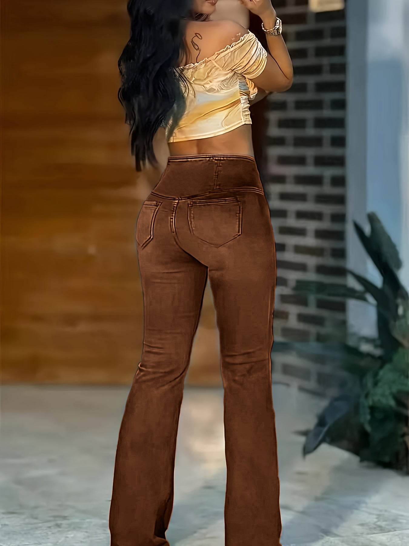 Women's High-Waist Wide Leg Jeans - Sky Blue Stretch detail view