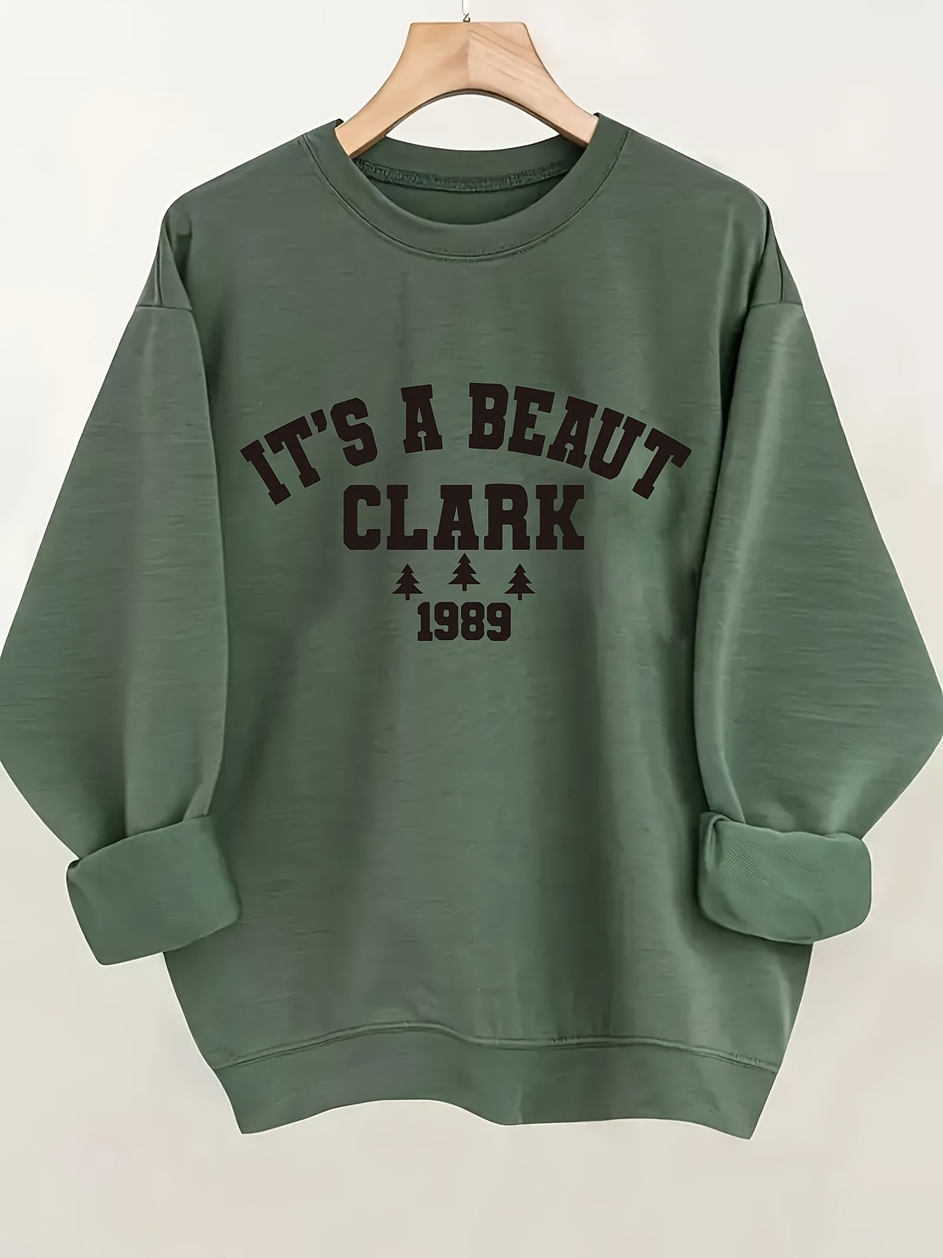 Women's Holiday Crewneck Sweatshirt - Regular Fit Crew Neck – Green detail view