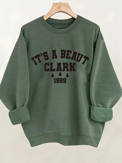 Women's Holiday Crewneck Sweatshirt - Regular Fit Crew Neck – Green detail view
