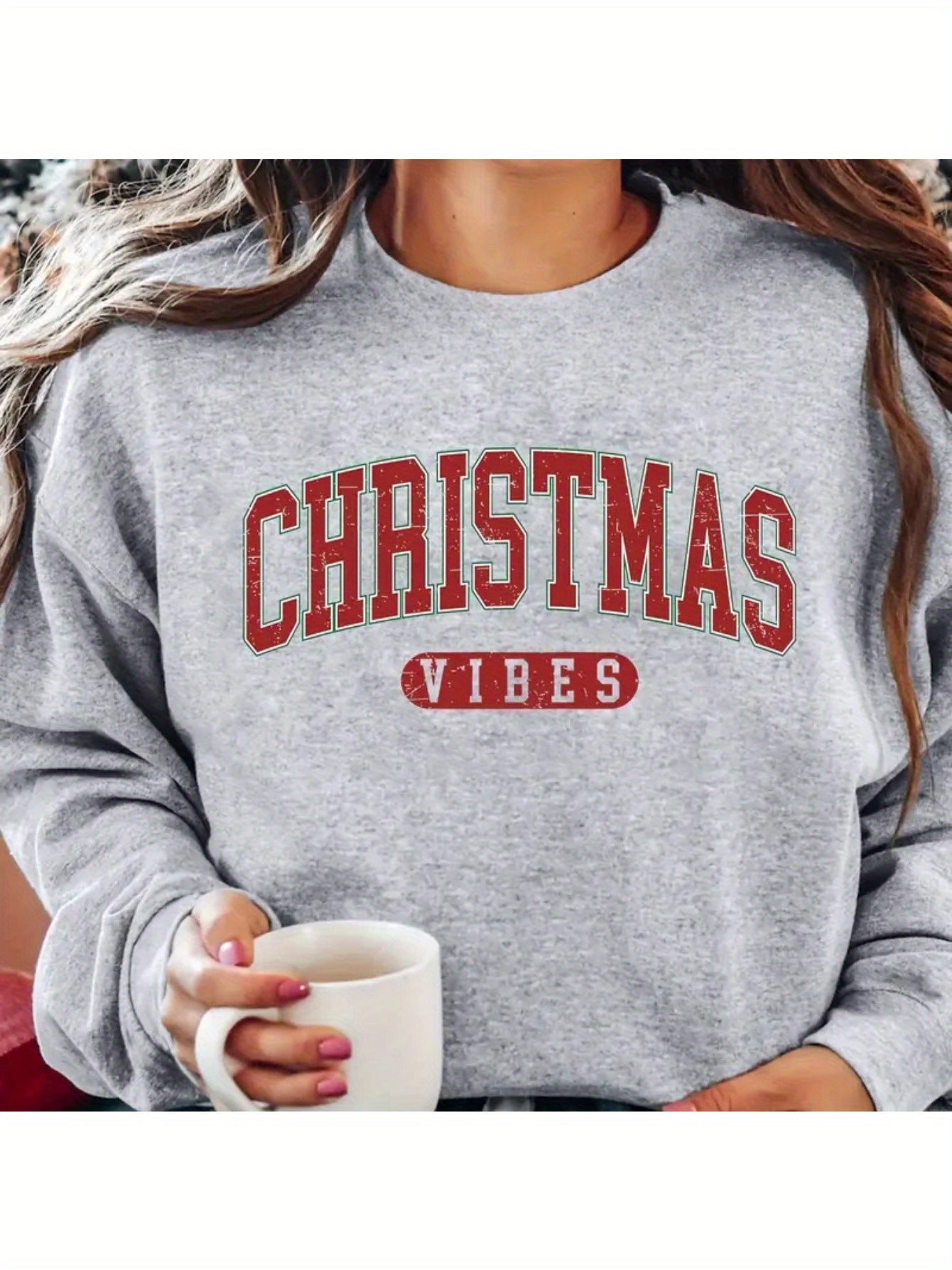 Women's Holiday Crewneck Sweatshirt - Regular Fit Crew Neck – Light Grey Colorway 83813 – Grey option – main product image