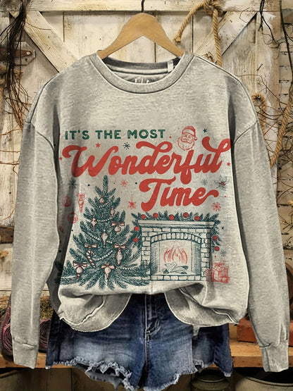 Women's Holiday Crewneck Sweatshirt - Regular Fit Crew Neck – Light Grey Colorway 71941 detail view