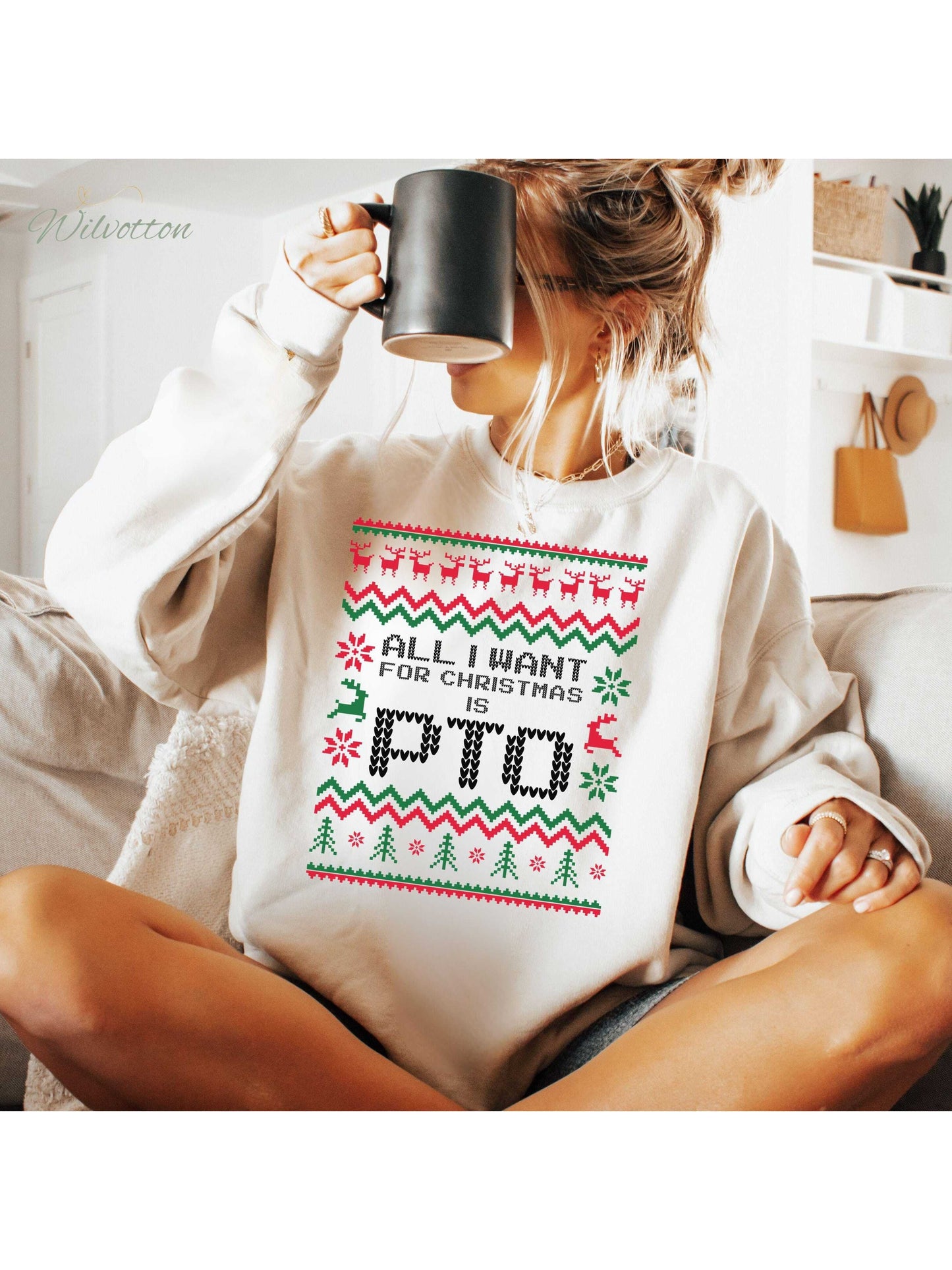 Women's Holiday Pullover Sweater - Regular Fit Crew Neck – 4-Color Selection detail view
