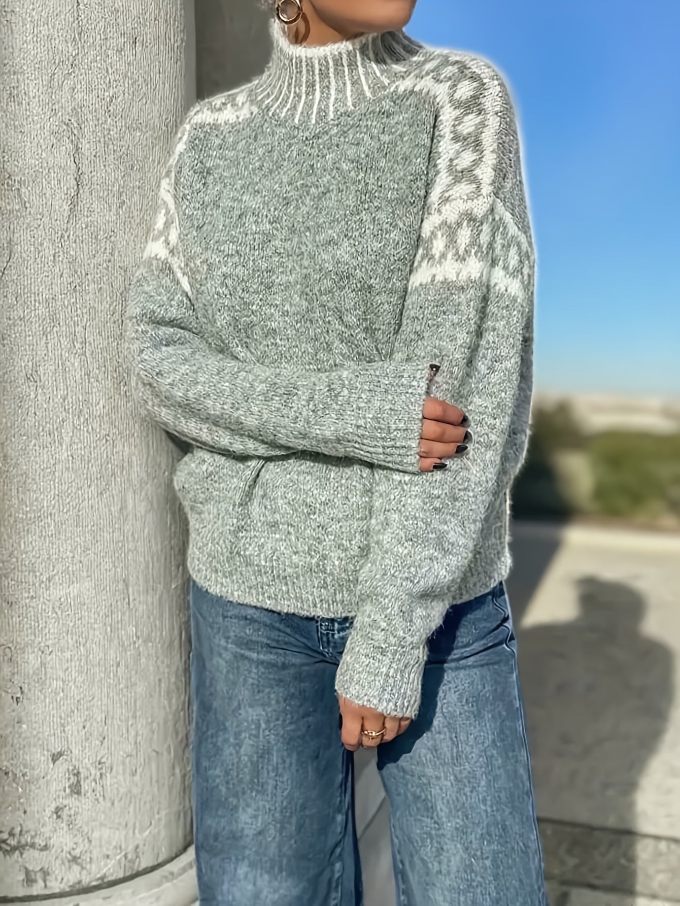 Women's Holiday Sweater - Relaxed Fit Classic Neck detail view