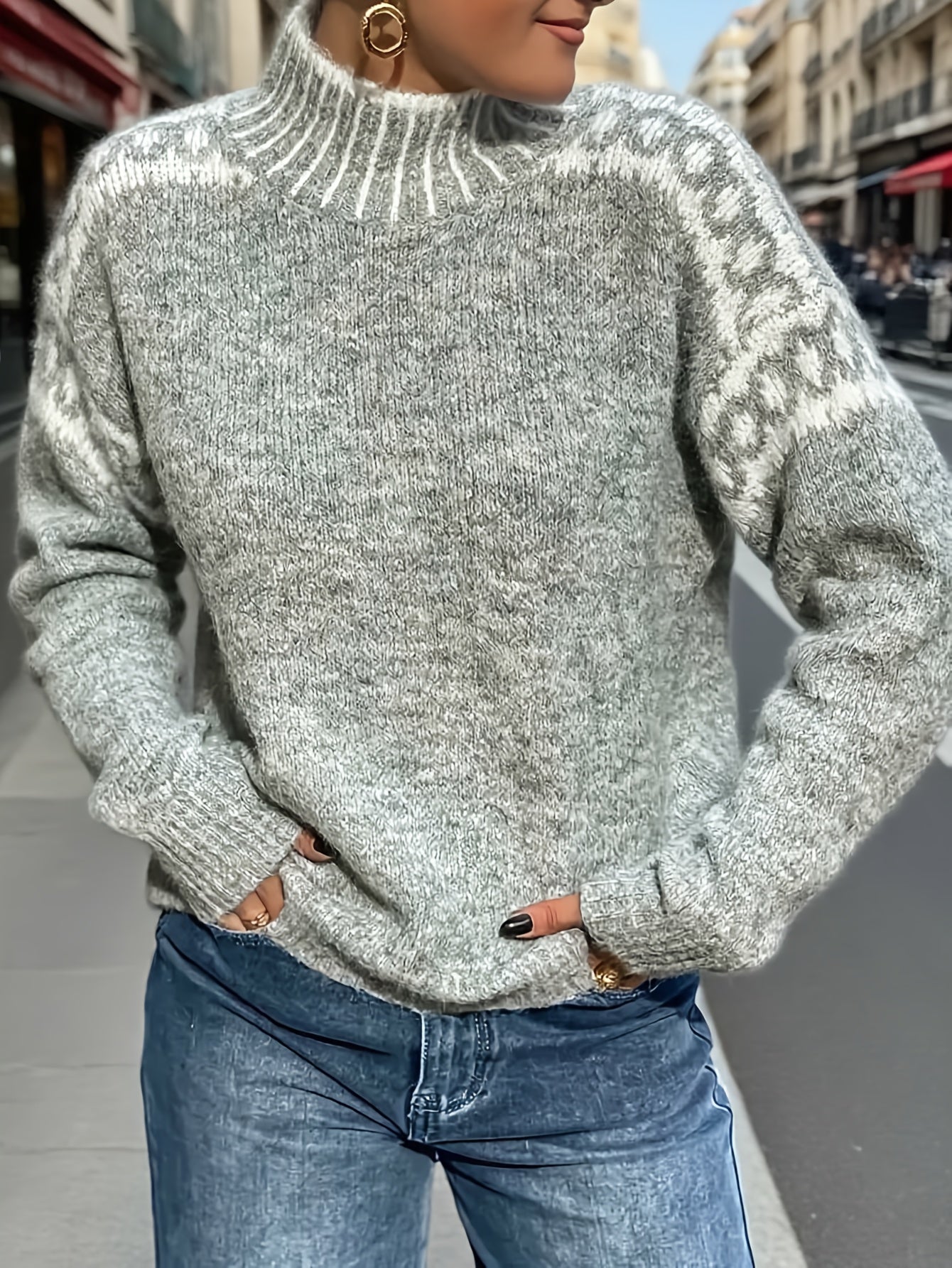 Women's Holiday Sweater - Relaxed Fit Classic Neck detail view
