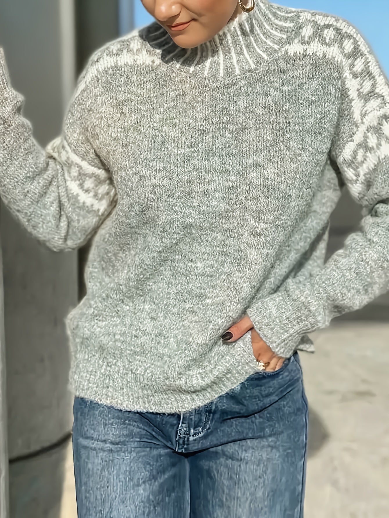 Women's Holiday Sweater - Relaxed Fit Classic Neck – Grey option – main product image