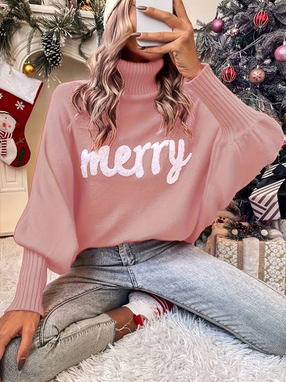 Women's Holiday Sweater - Turtleneck Batwing Sleeve detail view