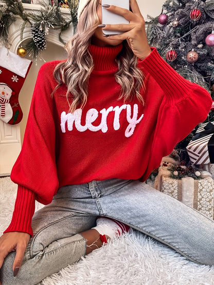 Women's Holiday Sweater - Turtleneck Batwing Sleeve detail view