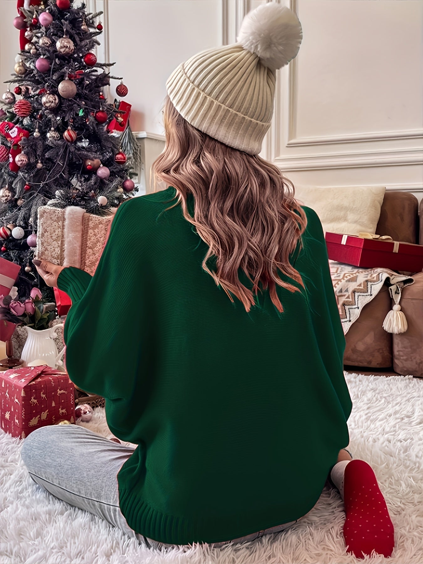 Women's Holiday Sweater - Turtleneck Batwing Sleeve detail view