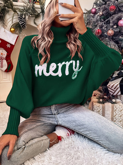 Women's Holiday Sweater - Turtleneck Batwing Sleeve detail view
