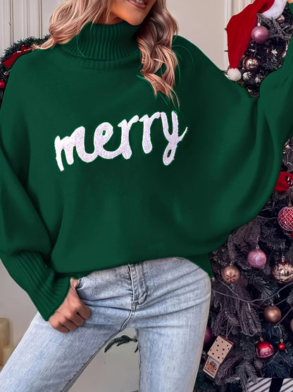 Women's Holiday Sweater - Turtleneck Batwing Sleeve detail view