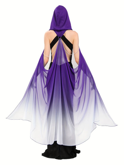 Women's Hooded Gothic Costume Cape - Full Length Tulle – view 3