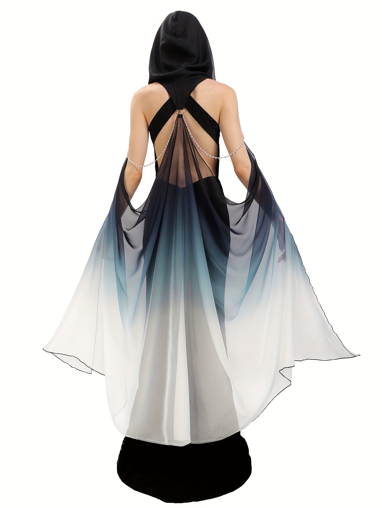 Women's Hooded Gothic Costume Cape - Full Length Tulle detail view
