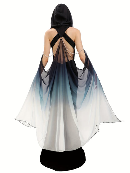 Women's Hooded Gothic Costume Cape - Full Length Tulle detail view