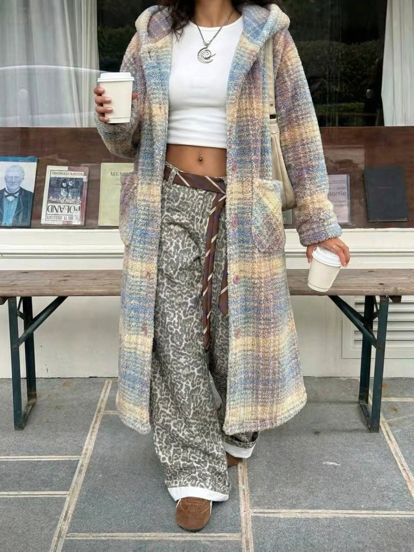 Women's Hooded Plaid Pullover Jacket detail view
