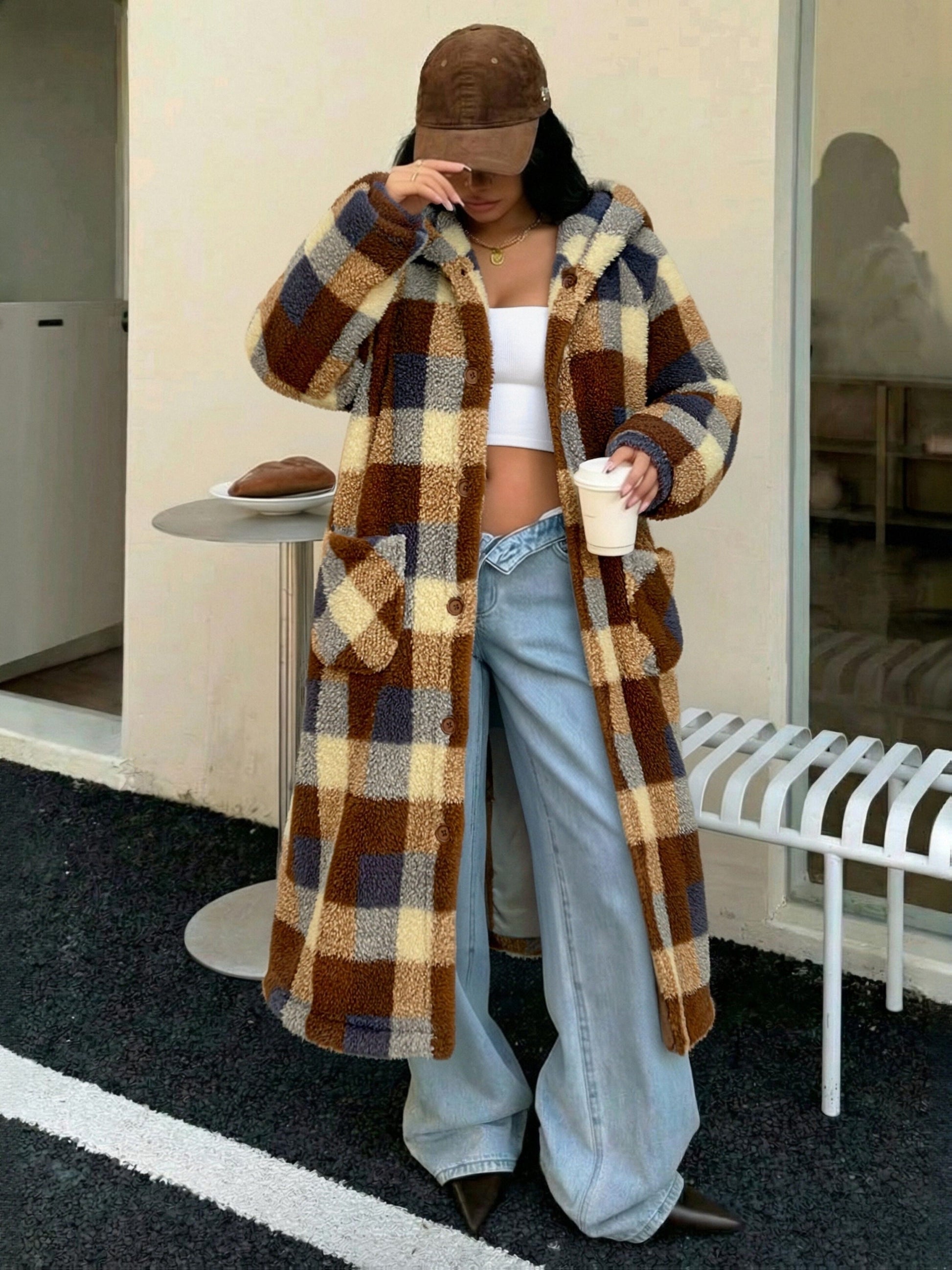 Women's Hooded Plaid Pullover Jacket detail view