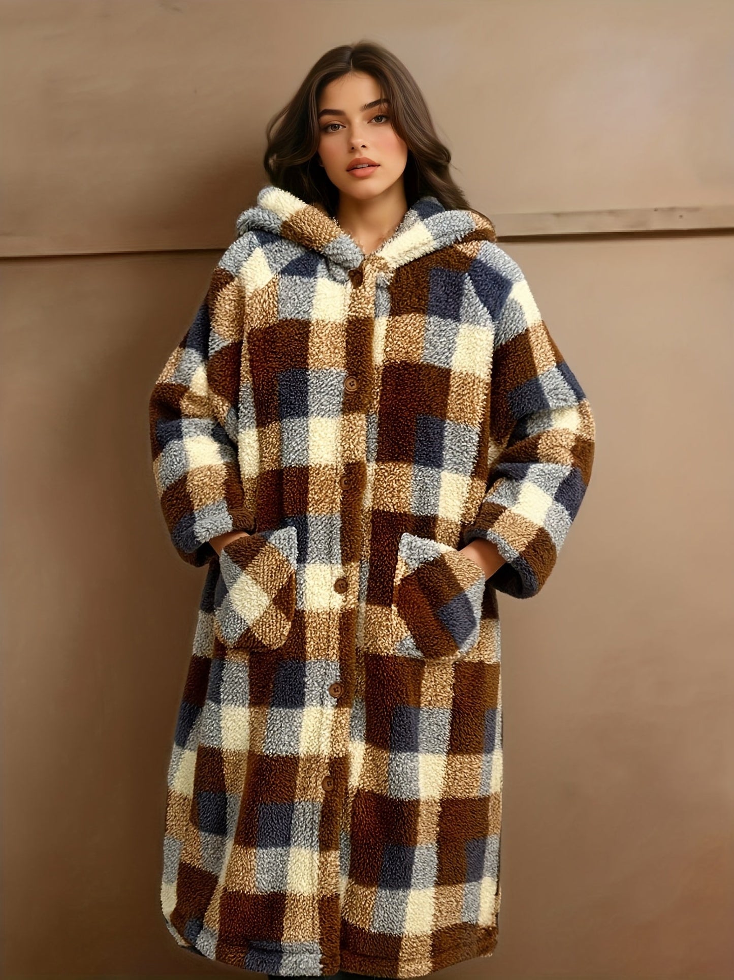 Women's Hooded Plaid Pullover Jacket detail view