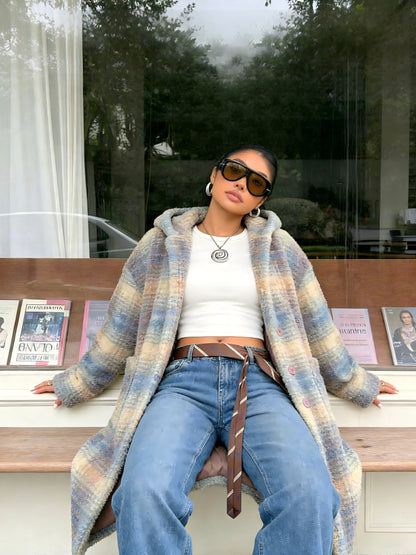 Women's Hooded Plaid Pullover Jacket detail view
