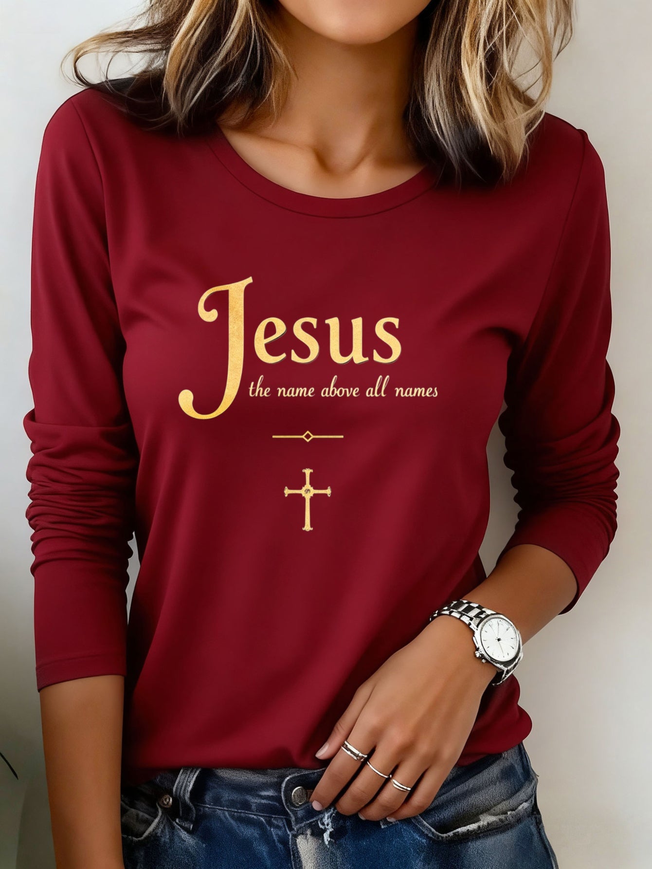 Women's Inspirational Graphic T-Shirt - Round Neck Long Sleeve detail view
