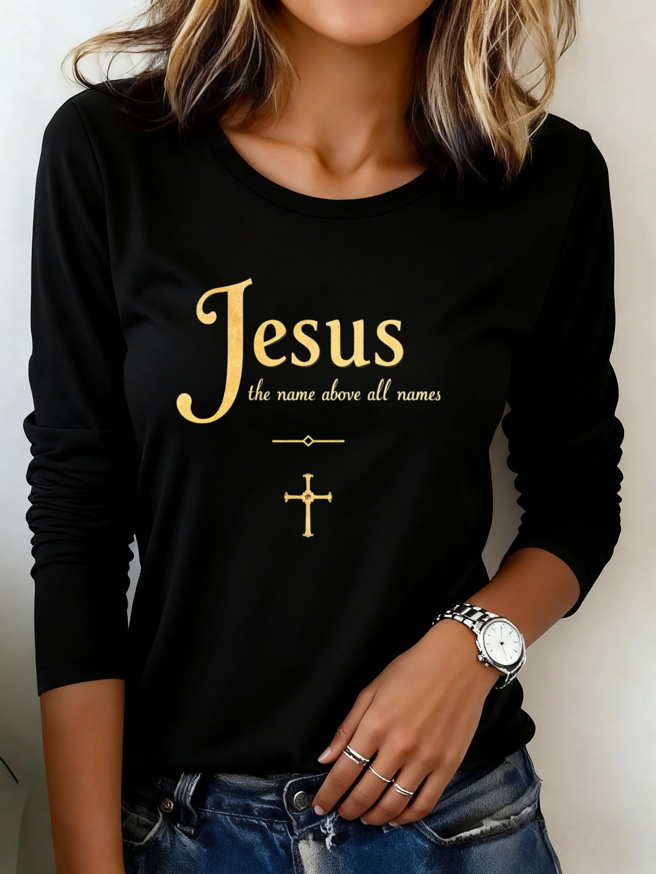 Women's Inspirational Graphic T-Shirt - Round Neck Long Sleeve detail view