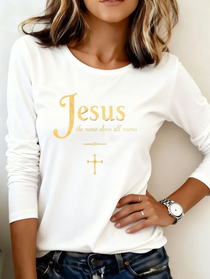 Women's Inspirational Graphic T-Shirt - Round Neck Long Sleeve detail view