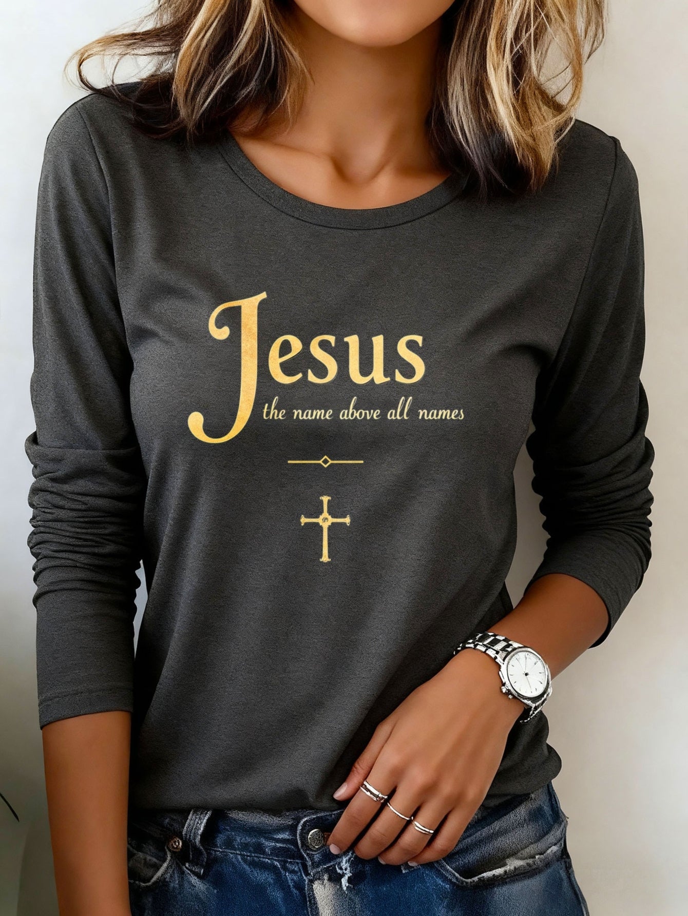 Women's Inspirational Graphic T-Shirt - Round Neck Long Sleeve detail view