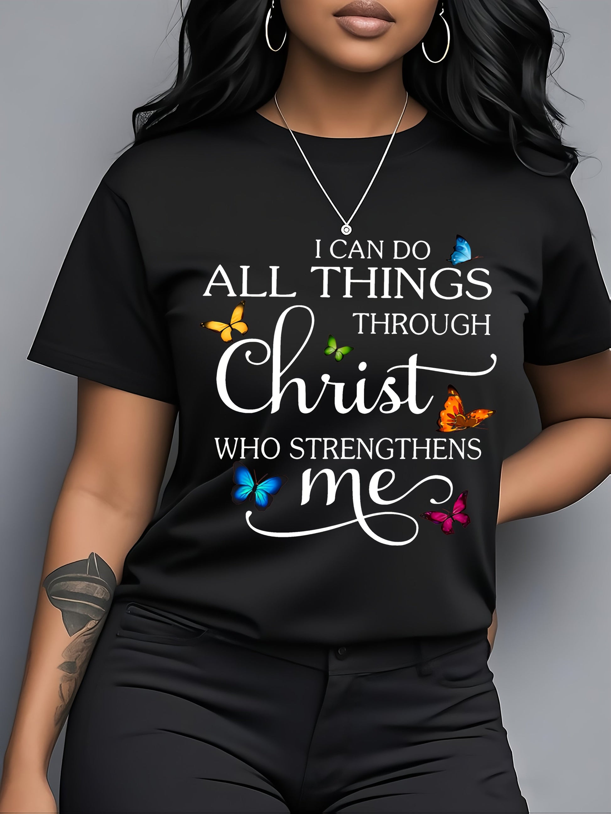 Women's Inspirational Graphic T-Shirt - Round Neck Short Sleeve – 3-Color Selection detail view