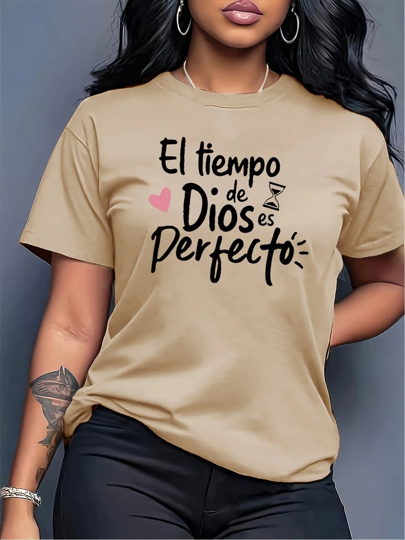 Women's Inspirational Graphic T-Shirt - Round Neck Short Sleeve – Red / Apricot detail view