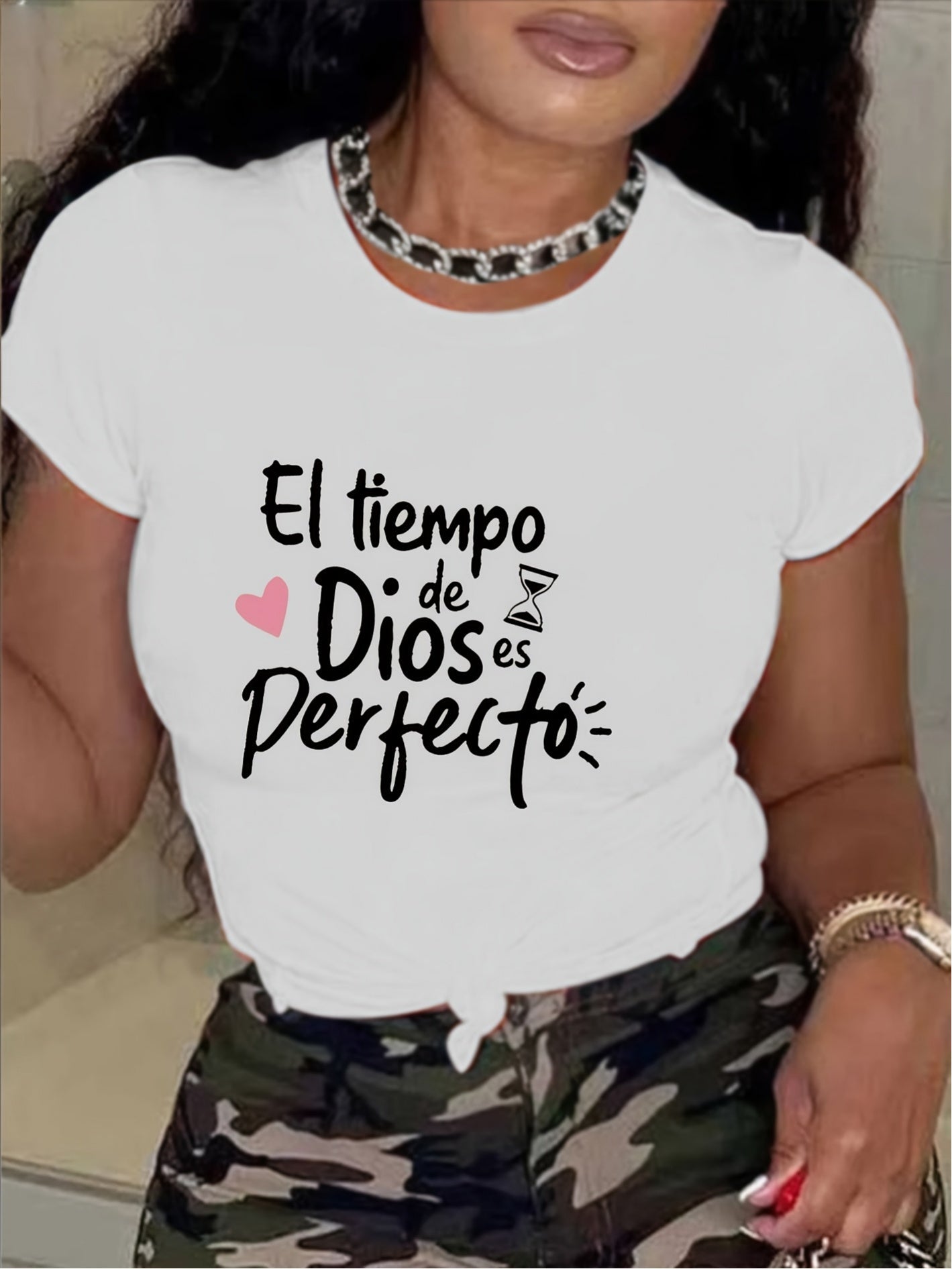 Women's Inspirational Graphic T-Shirt - Round Neck Short Sleeve – Red / Apricot detail view