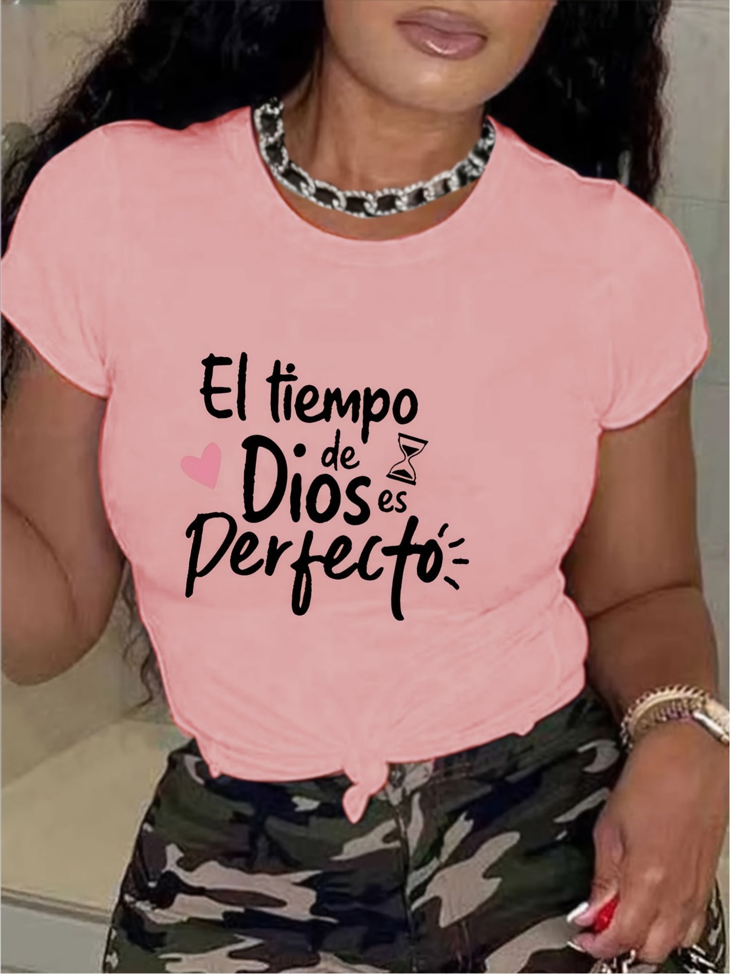 Women's Inspirational Graphic T-Shirt - Round Neck Short Sleeve – Red / Apricot detail view