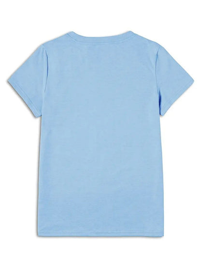 Women's Inspirational Graphic T-Shirt - Round Neck Short Sleeve – Sky Blue / Green detail view