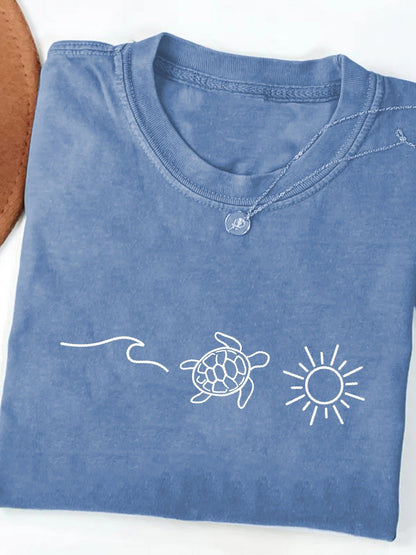 Women's Inspirational Graphic T-Shirt - Round Neck Short Sleeve – Sky Blue / Green detail view