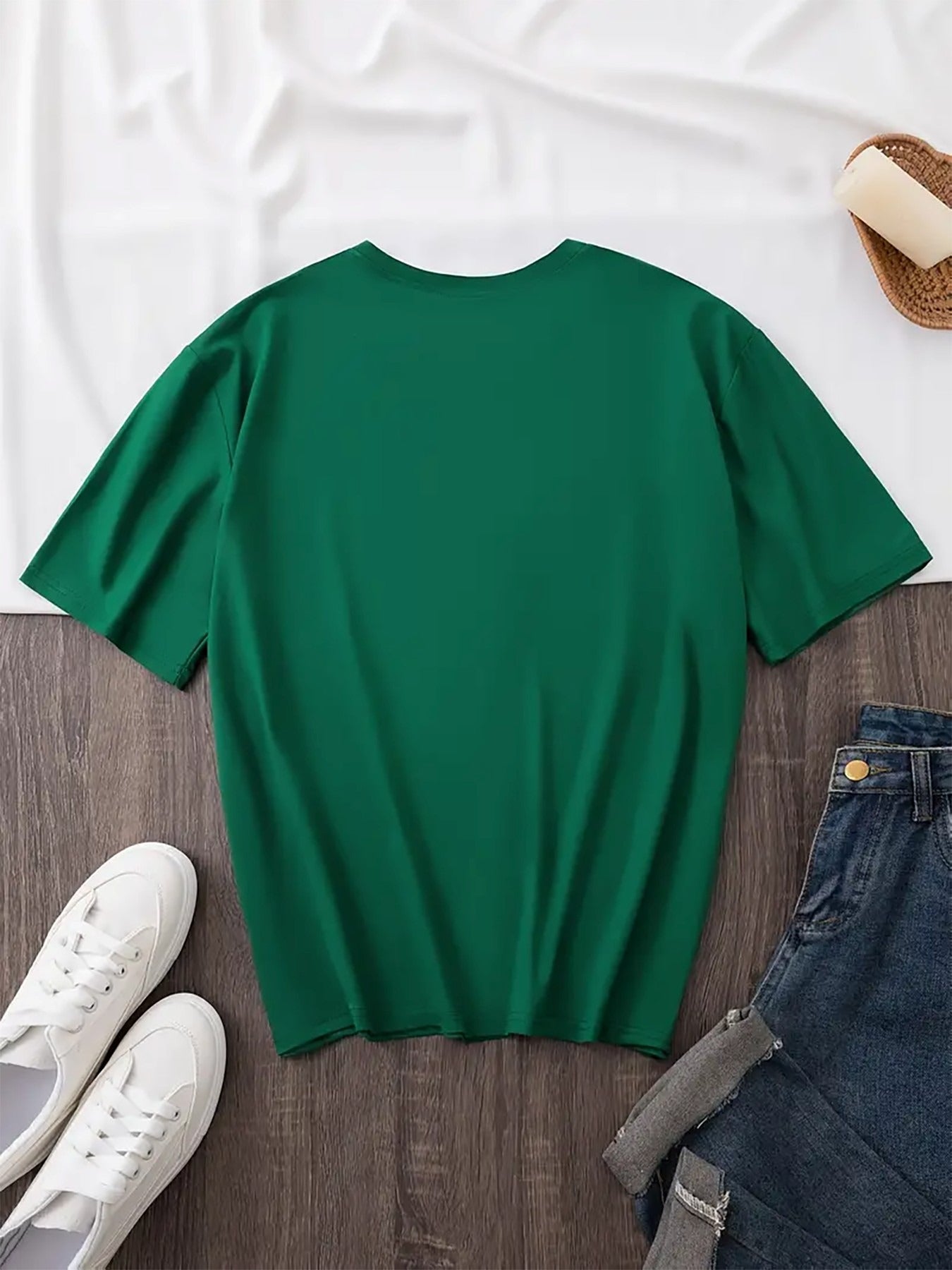 Women's Inspirational Graphic T-Shirt - Round Neck Short Sleeve – Sky Blue / Green detail view