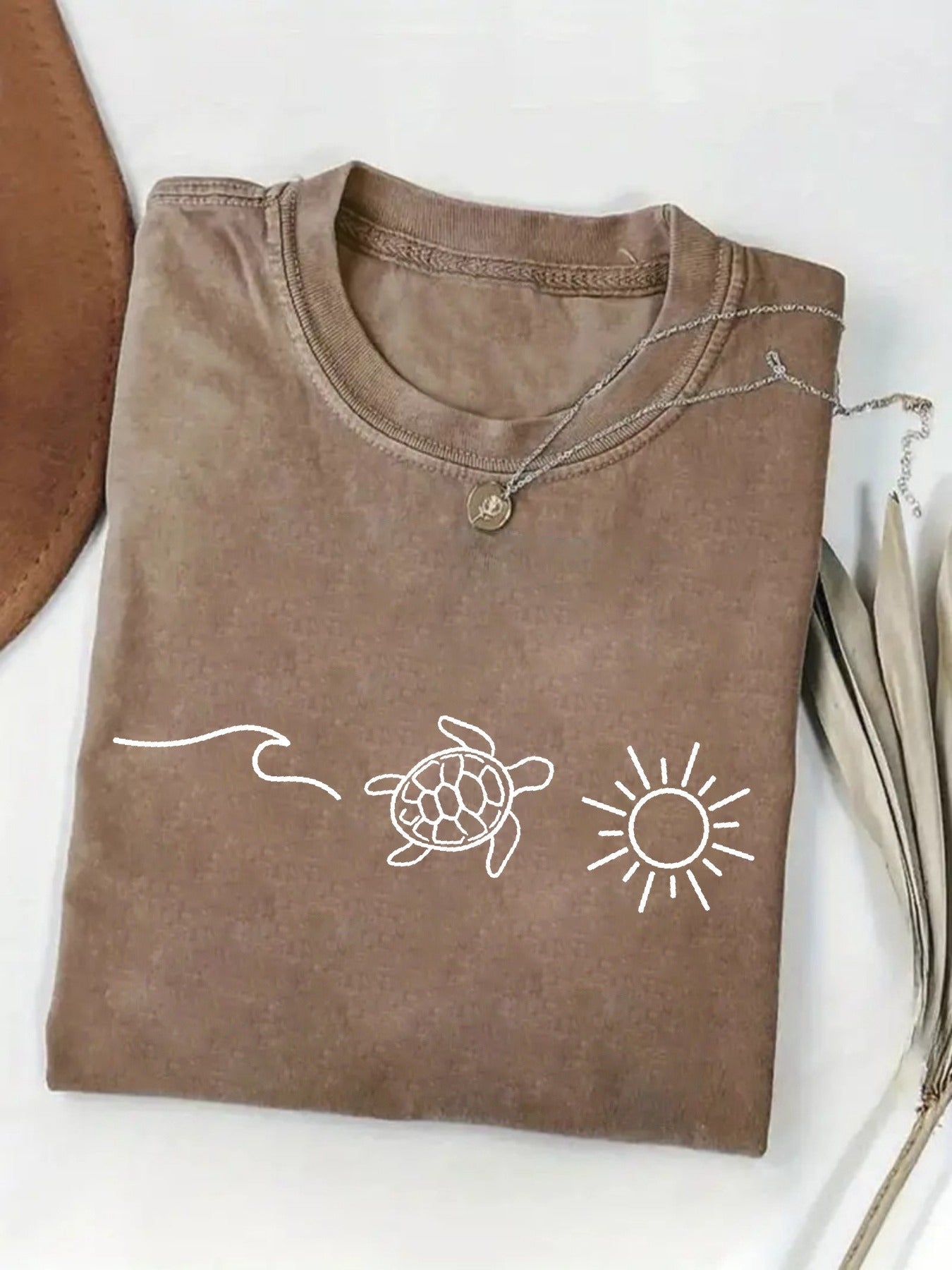 Women's Inspirational Graphic T-Shirt - Round Neck Short Sleeve – Sky Blue / Green detail view