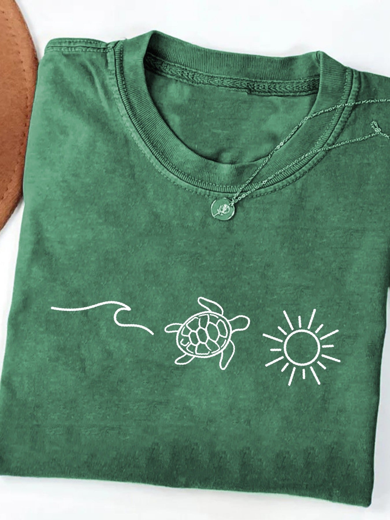 Women's Inspirational Graphic T-Shirt - Round Neck Short Sleeve – Sky Blue / Green – Blue option – view 2
