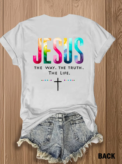 Women's Inspirational Graphic T-Shirt - Round Neck Short Sleeve – White Printed – view 2