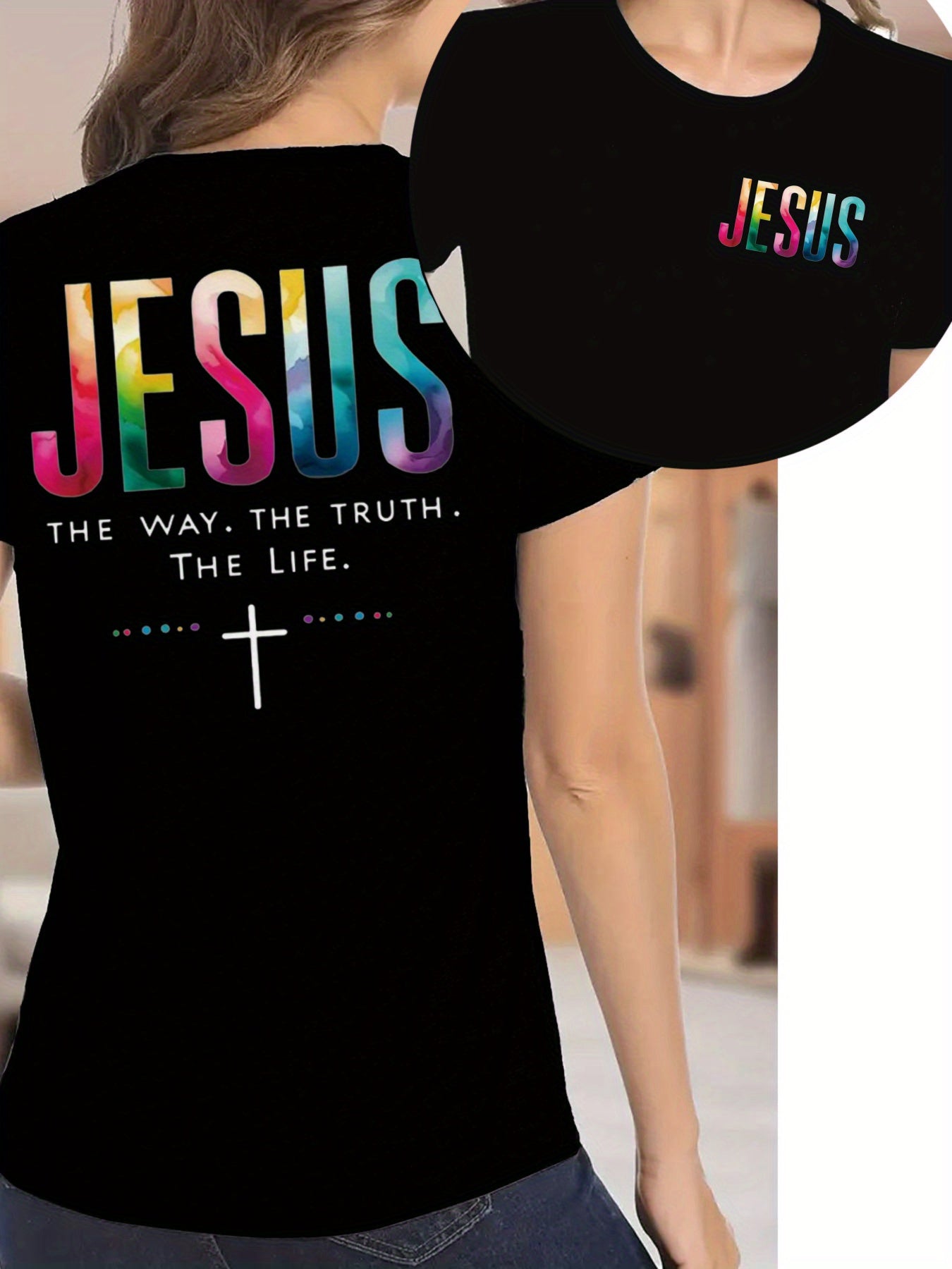 Women's Inspirational Graphic T-Shirt - Round Neck Short Sleeve – White Printed – view 3