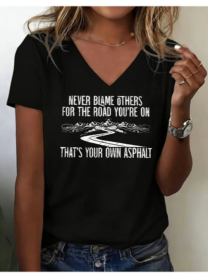 Women's Inspirational Graphic T-Shirt - V-Neck Short Sleeve Retro Wash – White option – main product image