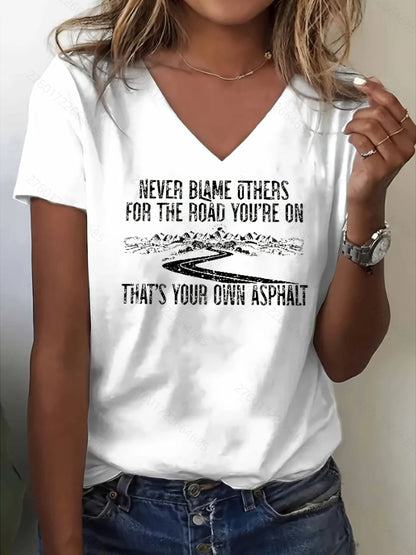 Women's Inspirational Graphic T-Shirt - V-Neck Short Sleeve Retro Wash – White option – view 3