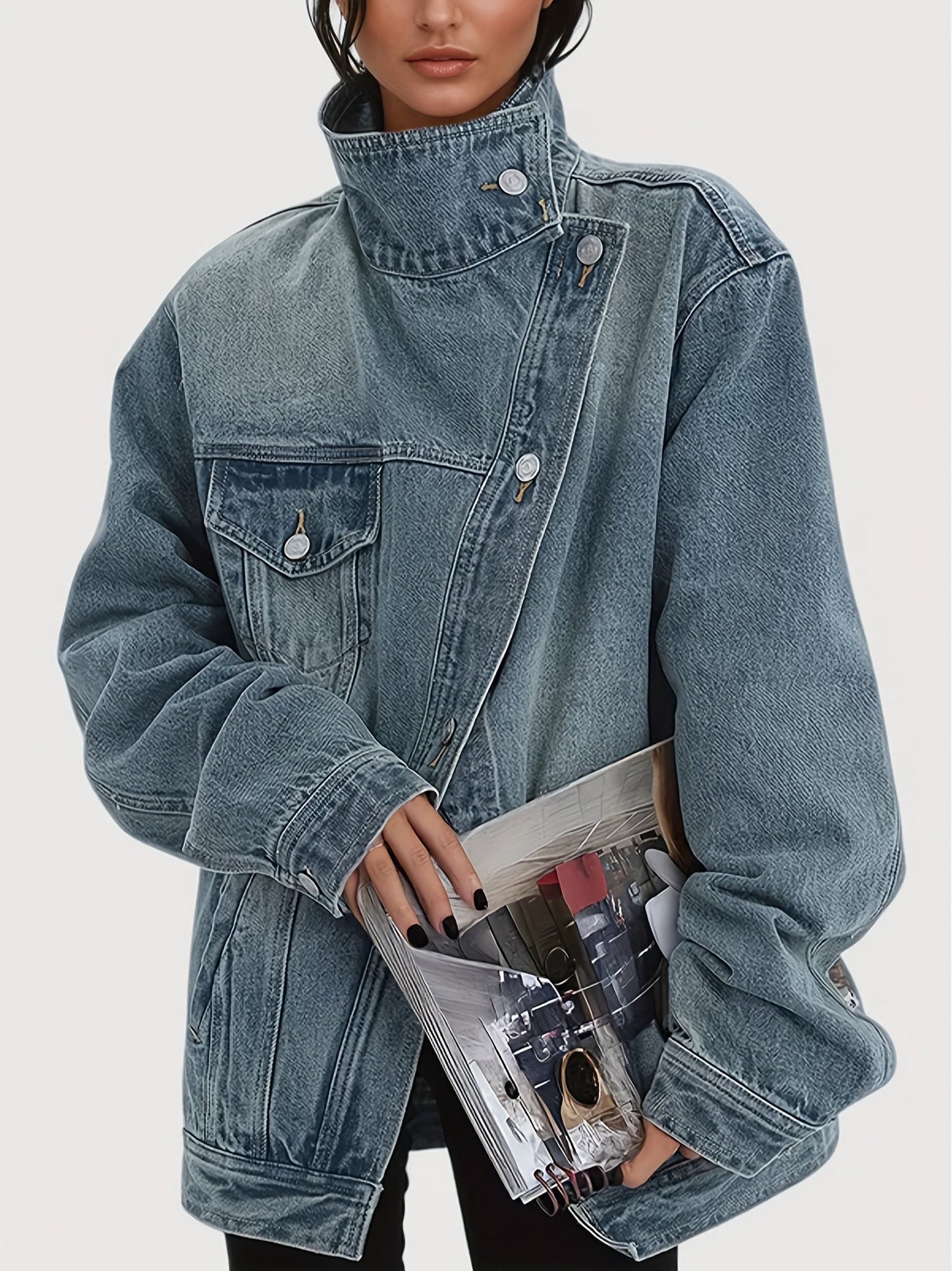 Women's Jacket - Denim-Look Button-Front detail view