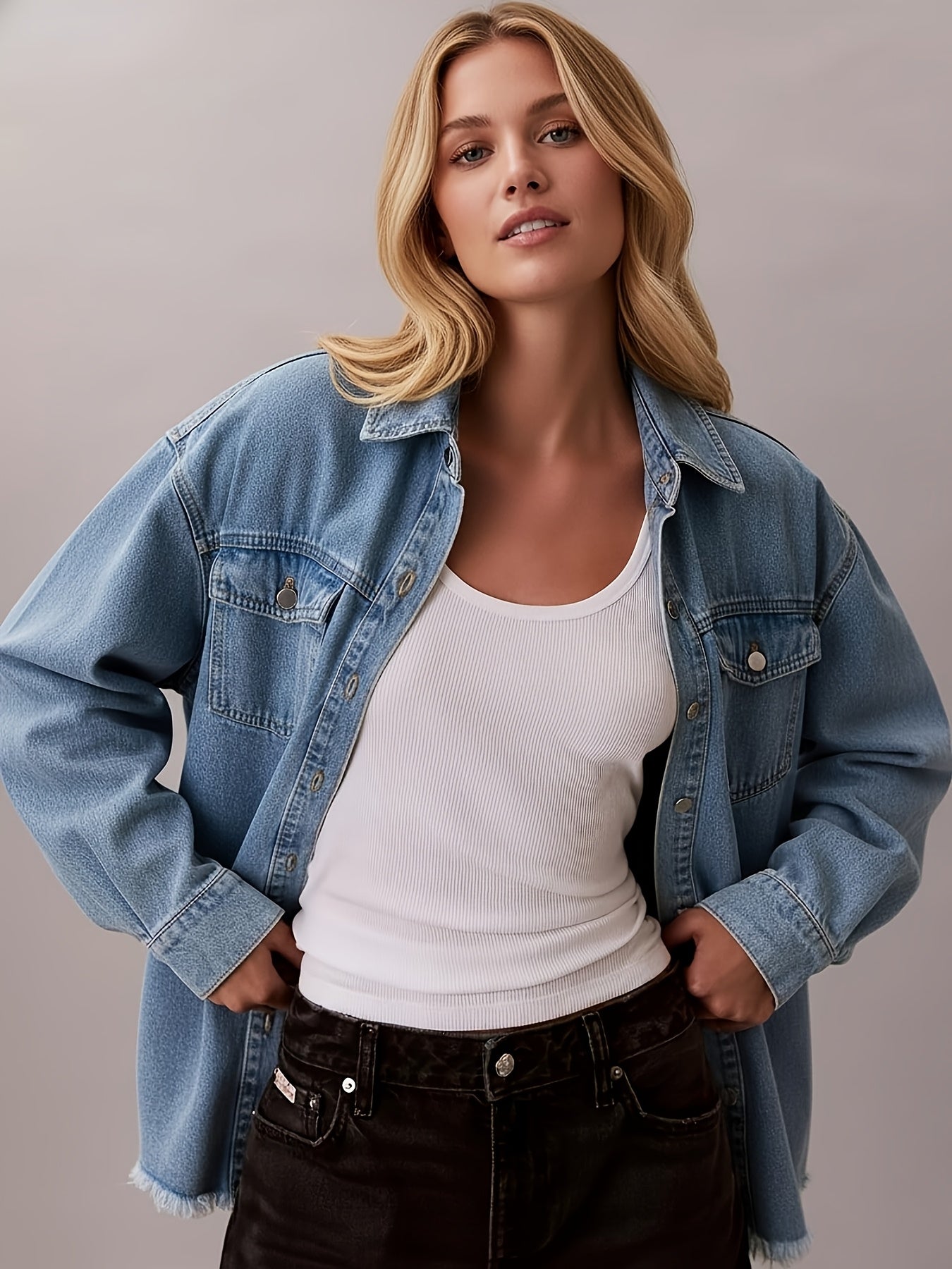 Women's Jacket - Denim-Look Long Sleeve detail view