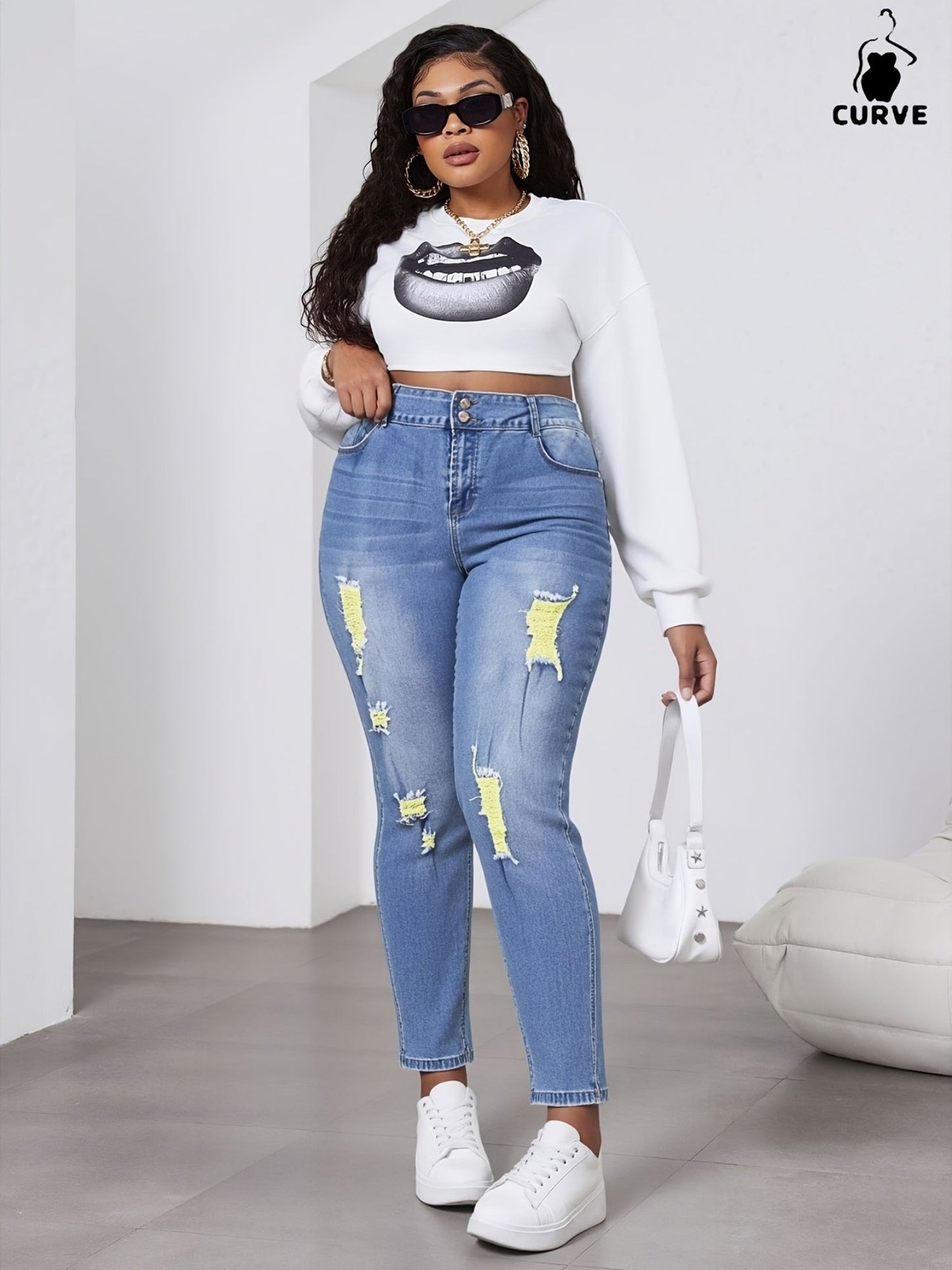 Women's Jeans - Dark Blue Distressed – Sizes 1XL–5XL – view 2
