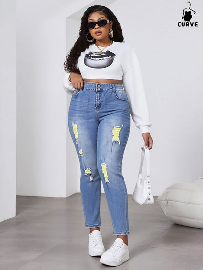 Women's Jeans - Dark Blue Distressed – Sizes 1XL–5XL – view 2