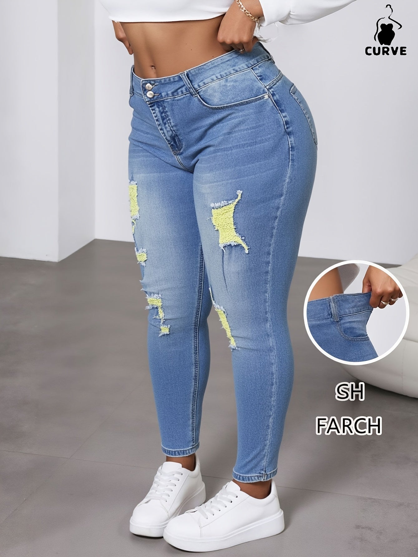 Women's Jeans - Dark Blue Distressed – Sizes 1XL–5XL – view 3