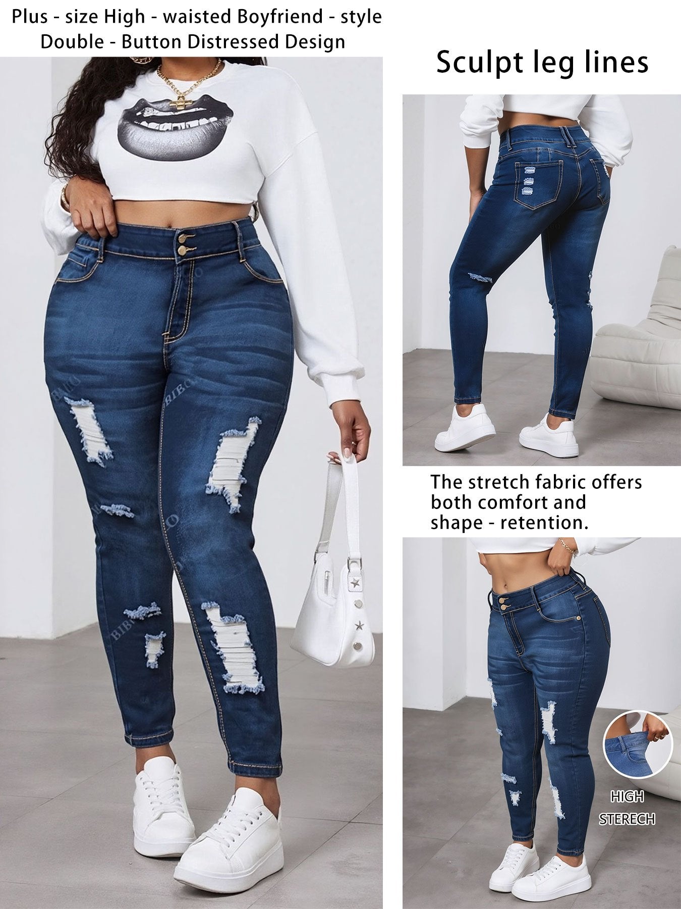 Women's Jeans - Dark Blue Distressed – Sizes 1XL–5XL – view 5