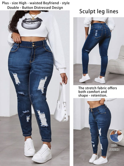 Women's Jeans - Dark Blue Distressed – Sizes 1XL–5XL – view 5